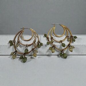 Elegant Gold and Green Hoop Earrings